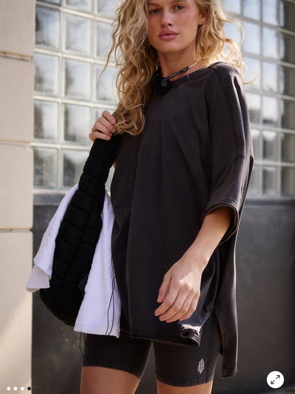 Black Oversized V-Neck Top with Matching Black Bike Shorts